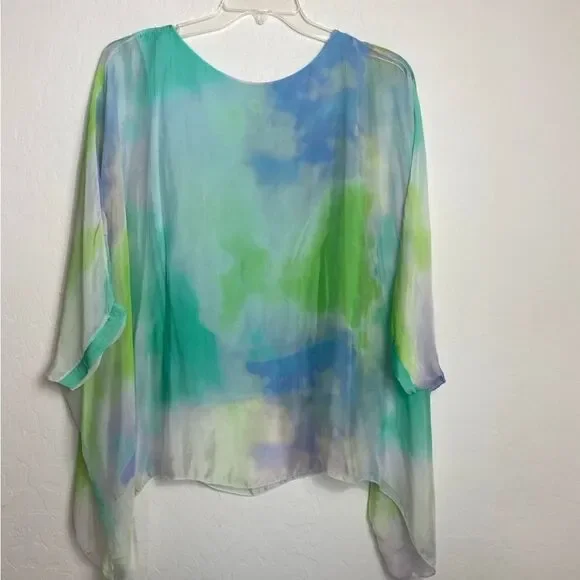 Fancy Aqua Blue Silky Flowing Top Large - sewn in tank top - Picture 11 of 13